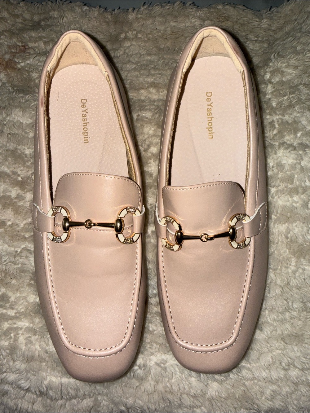 Women’s Blush Pink Leather Loafers with Gold Horsebit